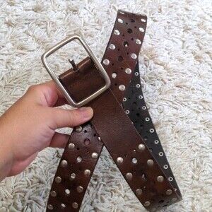Curfew Brown Leather Silver Grommet Belt